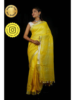 Isadora Life - Womens Woven Zari Yellow Pre-Draped Saree With Unstitched Blouse