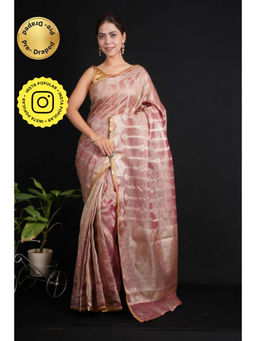 Isadora Life - Womens Woven Lace Work Pink Pre-Draped Saree With Unstitched Blouse