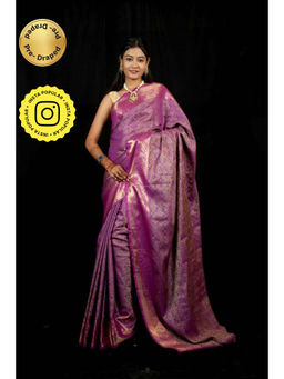 Isadora Life - Womens Woven Zari Purple Pre-Draped Saree With Unstitched Blouse