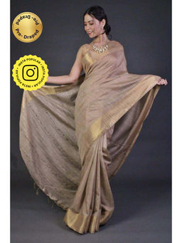 Isadora Life - Womens Stripes Zari Beige Pre-Draped Saree With Unstitched Blouse
