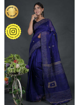 Isadora Life - Womens Woven Tassels Navy Blue Pre-Draped Saree with Unstitched Blouse