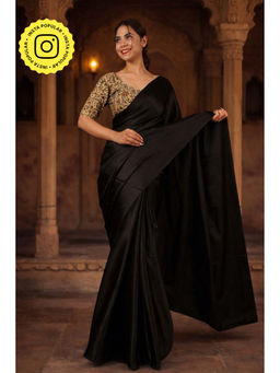 Isadora Life - Womens Plain Black Pre-Draped Saree with Unstitched Blouse