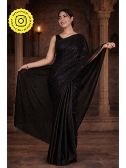 Isadora Life - Womens Sequined Black Pre-Draped Saree with Unstitched Blouse