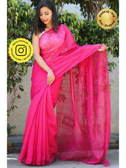 Isadora Life - Womens Sequined Tassels Pink Pre-Draped Saree With Unstitched Blouse