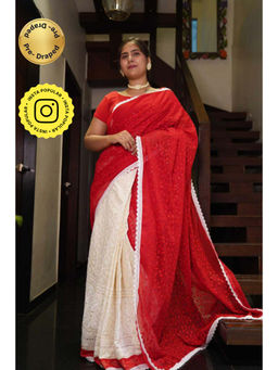 Isadora Life - Womens Embroidered Sequined Multi-Color Pre-Draped Saree With Unstitched Blouse
