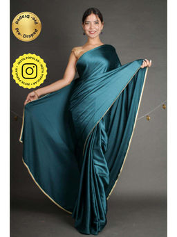 Isadora Life - Womens Solid Sequined Blue Pre-Draped Saree With Unstitched Blouse