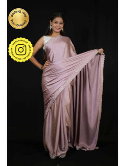 Isadora Life - Womens Sequined Purple Pre-Draped Saree with Unstitched Blouse
