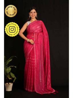 Isadora Life - Womens Sequined Tassels Pink Pre-Draped Saree with Unstitched Blouse