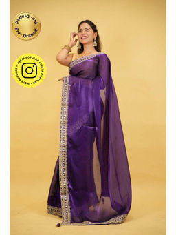 Isadora Life - Womens Embroidered Sequined Purple Pre-Draped Saree with Unstitched Blouse
