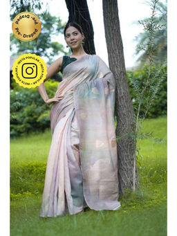 Isadora Life - Womens Embroidered Thread Work Blue Pre-Draped Saree with Unstitched Blouse