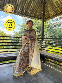 Isadora Life - Womens Printed Multi-Color Pre-Draped Saree with Unstitched Blouse