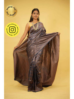 Isadora Life - Womens Zari Printed Blue Pre-Draped Saree with Unstitched Blouse
