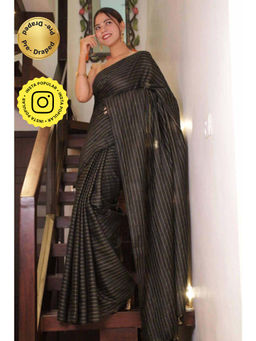 Isadora Life - Womens Stripes Tassels Black Pre-Draped Saree with Unstitched Blouse