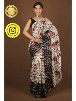 Isadora Life - Womens Kalamkari Printed Off White Pre-Draped Saree with Unstitched Blouse