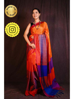 Isadora Life - Womens Colorblock Embroidered Multi-Color Pre-Draped Saree with Unstitched Blouse