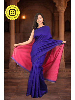 Isadora Life - Womens Solid Tassels Blue Pre-Draped Saree with Unstitched Blouse