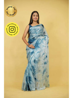 Isadora Life - Womens Tie & Dye Embroidered Multi-Color Pre-Draped Saree With Unstitched Blouse