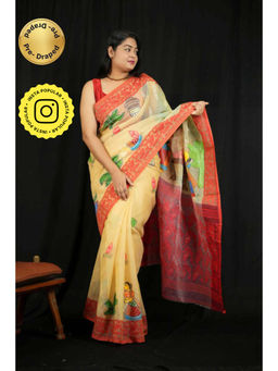 Isadora Life - Womens Printed Multi-Color Pre-Draped Saree With Unstitched Blouse