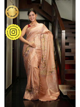 Isadora Life - Womens Woven Zari Beige Pre-Draped Saree With Unstitched Blouse