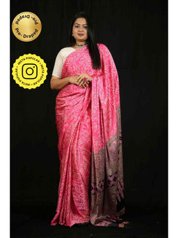 Isadora Life - Womens Printed Pink Pre-Draped Saree With Unstitched Blouse