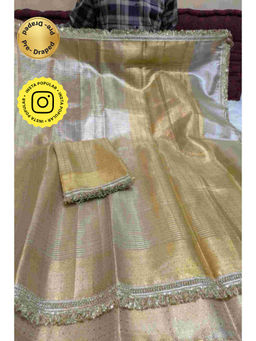 Isadora Life - Womens Woven Zari Gold Pre-Draped Saree With Unstitched Blouse