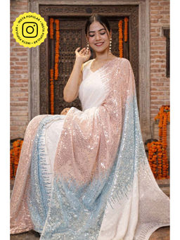 Isadora Life - Womens Embroidered Sequined Multi-Color Pre-Draped Saree With Unstitched Blouse