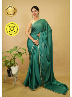 Isadora Life - Womens Solid Sequined Green Pre-Draped Saree With Unstitched Blouse