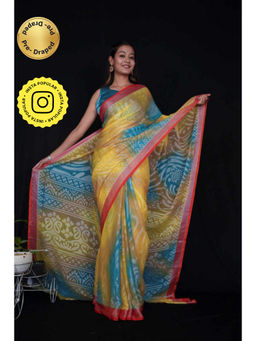 Isadora Life - Womens Printed Multi-Color Pre-Draped Saree With Unstitched Blouse