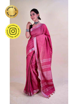 Isadora Life - Womens Woven Tassels Pink Pre-Draped Saree With Unstitched Blouse