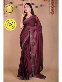 Isadora Life - Womens Sequined Wine Pre-Draped Saree With Unstitched Blouse