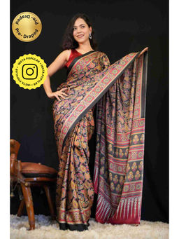 Isadora Life - Womens Printed Multi-Color Pre-Draped Saree With Unstitched Blouse