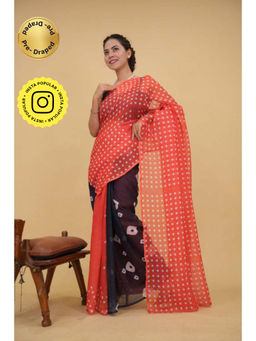 Isadora Life - Womens Polka Dots Bandhani Multi-Color Pre-Draped Saree With Unstitched Blouse