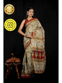 Isadora Life - Womens Paisley Printed Multi-Color Pre-Draped Saree With Unstitched Blouse