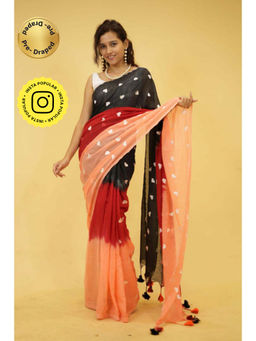Isadora Life - Womens Printed Tassels Multi-Color Pre-Draped Saree With Unstitched Blouse