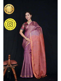 Isadora Life - Womens Ombre Tassels Purple Pre-Draped Saree With Unstitched Blouse