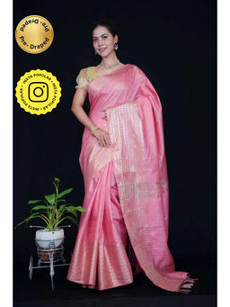 Isadora Life - Womens Woven Tassels Pink Pre-Draped Saree With Unstitched Blouse