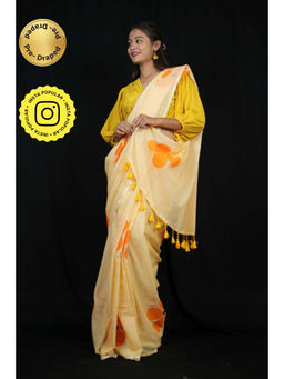 Isadora Life - Womens Floral Printed Yellow Pre-Draped Saree With Unstitched Blouse