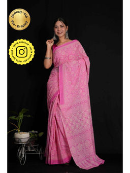 Isadora Life - Womens Printed Pink Pre-Draped Saree With Unstitched Blouse