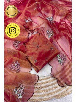 Isadora Life - Womens Embroidered Sequined Rust Pre-Draped Saree With Unstitched Blouse