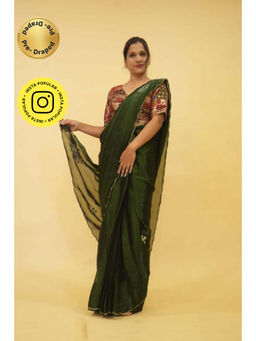 Isadora Life - Womens Embroidered Sequined Green Pre-Draped Saree With Unstitched Blouse