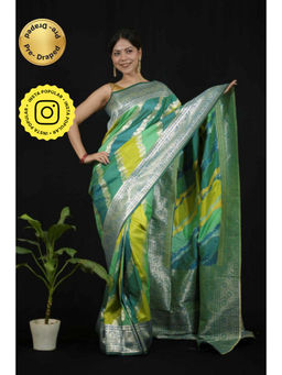 Isadora Life - Womens Woven Zari Multi-Color Pre-Draped Saree With Unstitched Blouse