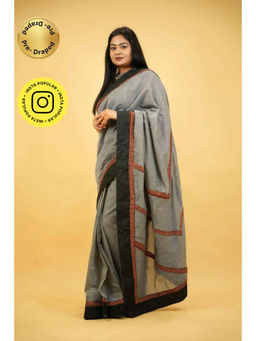 Isadora Life - Womens Printed Grey Pre-Draped Saree With Unstitched Blouse