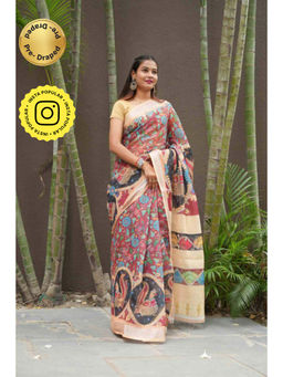 Isadora Life - Womens Printed Multi-Color Pre-Draped Saree With Unstitched Blouse