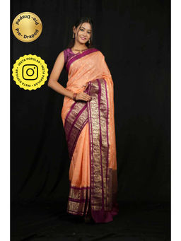 Isadora Life - Womens Woven Zari Orange Pre-Draped Saree With Unstitched Blouse