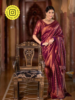 Isadora Life - Womens Woven Zari Maroon Pre-Draped Saree With Unstitched Blouse