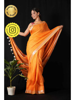 Isadora Life - Womens Solid Tassels Orange Pre-Draped Saree With Unstitched Blouse