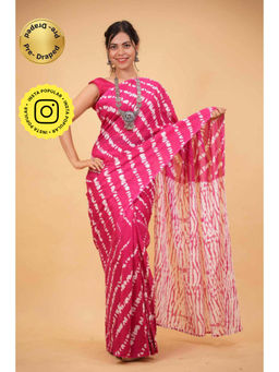 Isadora Life - Womens Leheriya Pink Pre-Draped Saree With Unstitched Blouse