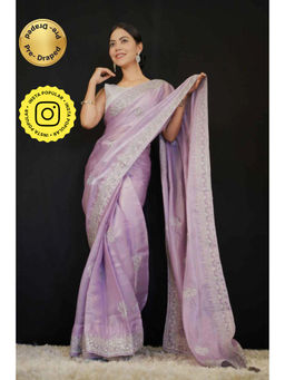 Isadora Life - Womens Embroidered Sequined Lavender Pre-Draped Saree With Unstitched Blouse
