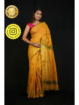 Isadora Life - Womens Woven Zari Yellow Pre-Draped Saree With Unstitched Blouse