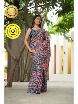 Isadora Life - Womens Printed Multi-Color Pre-Draped Saree With Unstitched Blouse